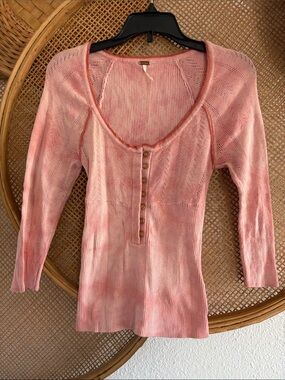 Free People Scoop Neck Henley Knit Top XS